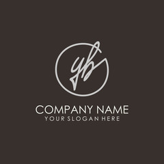 YB initials signature logo. Handwritten vector logo template connected to a circle. Hand drawn Calligraphy lettering Vector illustration.