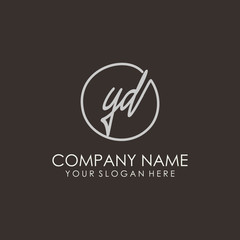 YD initials signature logo. Handwritten vector logo template connected to a circle. Hand drawn Calligraphy lettering Vector illustration.