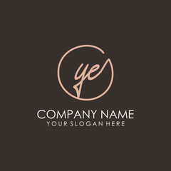YE initials signature logo. Handwritten vector logo template connected to a circle. Hand drawn Calligraphy lettering Vector illustration.