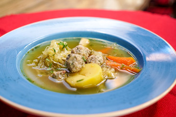 Soup on a restaurant table