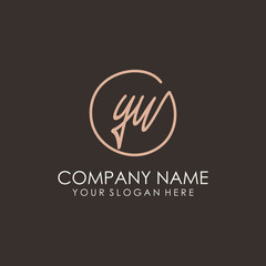 YU initials signature logo. Handwritten vector logo template connected to a circle. Hand drawn Calligraphy lettering Vector illustration.
