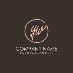 YW initials signature logo. Handwritten vector logo template connected to a circle. Hand drawn Calligraphy lettering Vector illustration.