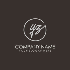 YZ initials signature logo. Handwritten vector logo template connected to a circle. Hand drawn Calligraphy lettering Vector illustration.