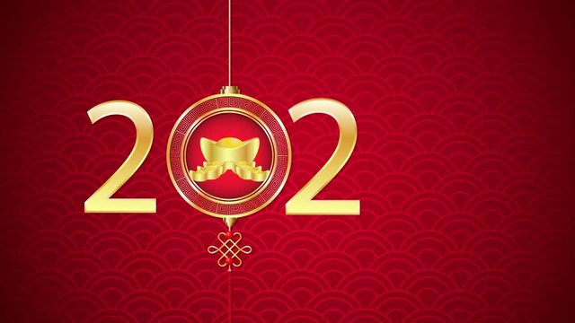 Happy chinese new year 2020 Greeting gold string sign,video animation on red background. 