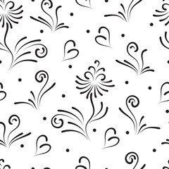 Vintage floral seamless pattern. Black and white flowers background