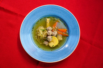 Soup on a restaurant table