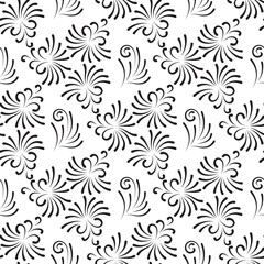 Fototapeta na wymiar Vintage floral seamless pattern. Black and white flowers background. 