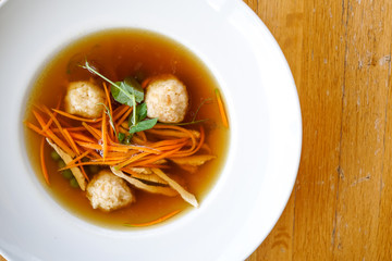Soup on a restaurant table