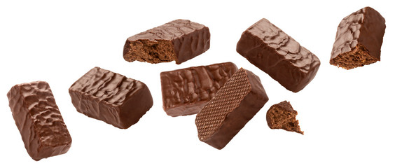 Chocolate covered candies isolated on white background