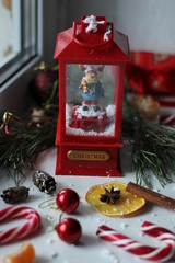 Christmas toy with Christmas props around
