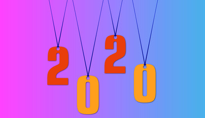 Obraz na płótnie Canvas 2020 Hanging digits on gradient background.vector illustrator.