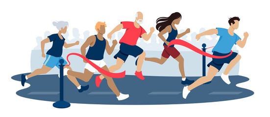Vector illustration of marathon running, people of different age group and genders