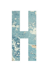 Letter H on textured background of blue color in rural style