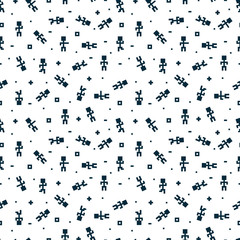 Pixel men Seamless pattern. Black and white vector background