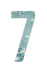 NNumber 7 on textured background of blue color in rural style