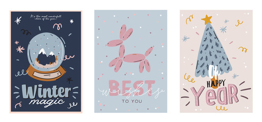 Merry Christmas or Happy New 2020 Year illustration with holiday lettering and traditional winter element.