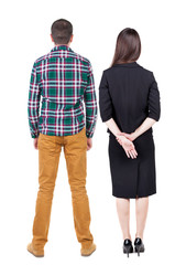 Back view of couple. beautiful friendly girl and guy together.