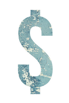 Dollar symbol on textured background of blue color in rural style