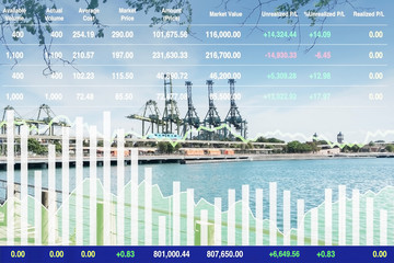 Stock financial index data business of successful investment on logistic transportation industry with graph and chart for presentation report background.