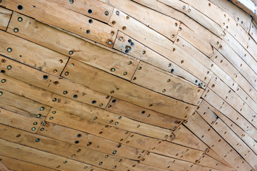 Closeup of wooden boat hull