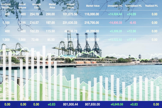 Stock financial index data business  of successful investment on logistic transportation industry with graph and chart for presentation report background.