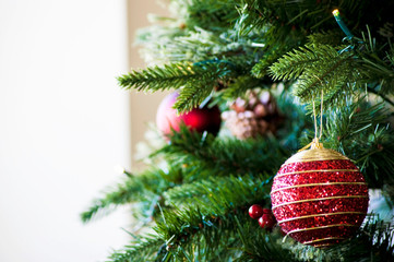 Christmas tree decoration red ornaments