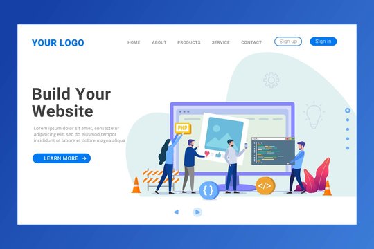 Website builder landing page template design concept vector illustration