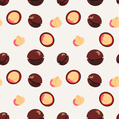 Seamless pattern of coloured macadamia nuts, for wrapping paper, wallpaper, fabric pattern, backdrop, print, gift wrap, cover of notebook, envelope