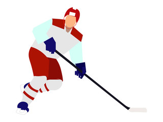 Isolated sportsman, hockey player on a white background. In minimalist style Cartoon flat raster