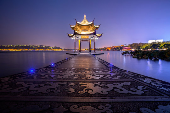 Ancient Jixian Pavilion At West Lake, Hangzhou, China