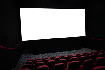 mockup o the film screen in the cinema design, watching the show on white empty display
