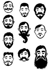 Male faces set of beards mustache characters vector illustration of contours