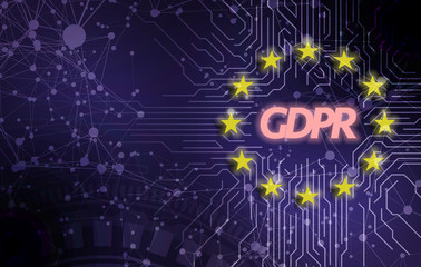 the abstract gdpr text word with european union stars symbol and lines with dots background