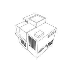 Modern House Building Line Art Isolated Vector Images
