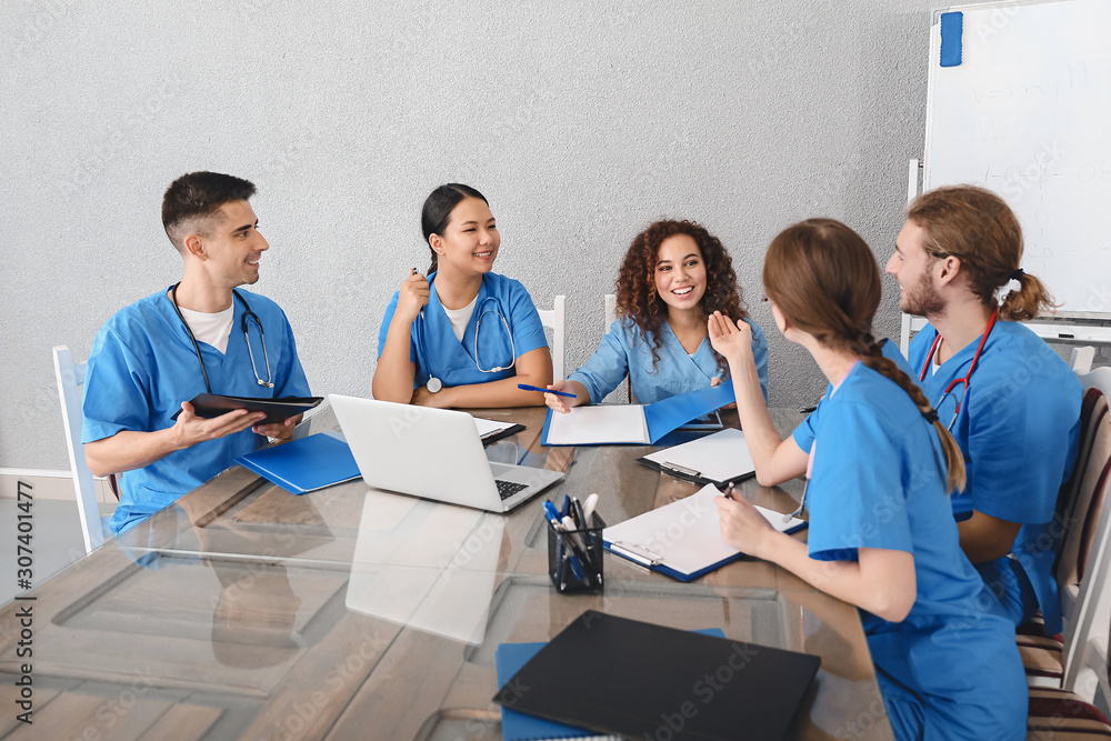 Sticker group of students at medical university