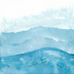 Abstract watercolor background. Blue wave.