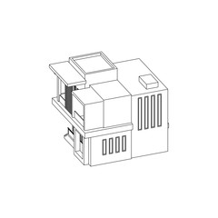 Modern House Building Line Art Isolated Vector Images