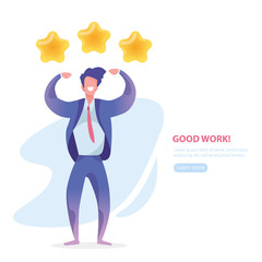 People rate website a positive choice with 5 stars on application as customer good satisfaction. Business gives success trough support ui for best web rating with style. Flat vector illustration.