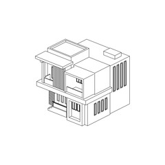 Modern House Building Line Art Isolated Vector Images