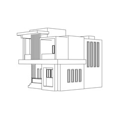 Modern House Building Line Art Isolated Vector Images