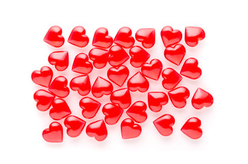 red hearts pattern on white background, flat lay