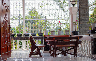 A seating arrangement for a good conversation with sturdy furniture