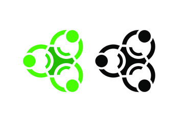 three people connected concept with green color and one black color ready to use