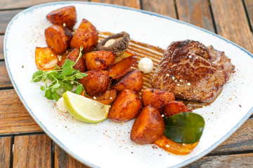Steak on a restaurant table