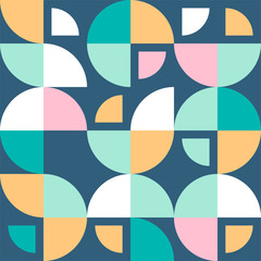 Scandinavian abstract pattern from circles and quarters. Vector repeating scandinavian geometric design.