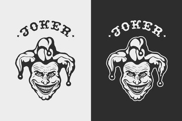 Laughing Head Joker. Craft retro graphic design.