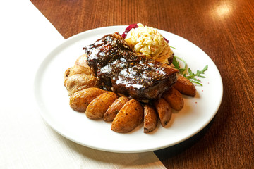 Steak on a restaurant table