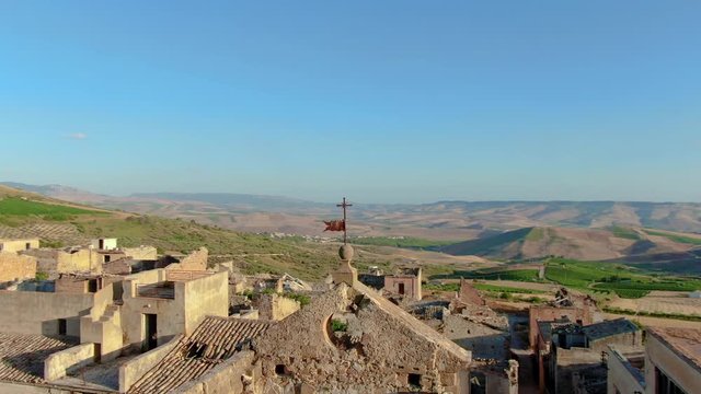 Abandoned church and haunted houses in Ruins of Poggioreale, Sicily, Italy