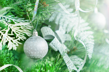 Christmas balls on the Christmas tree. close-up, concept and great background for text and greeting card