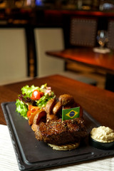 Steak on a restaurant table